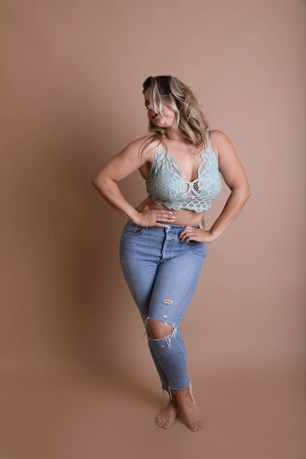 Plus Size Crochet Lace Longline Bralette – Comfortable Wireless Support for Women