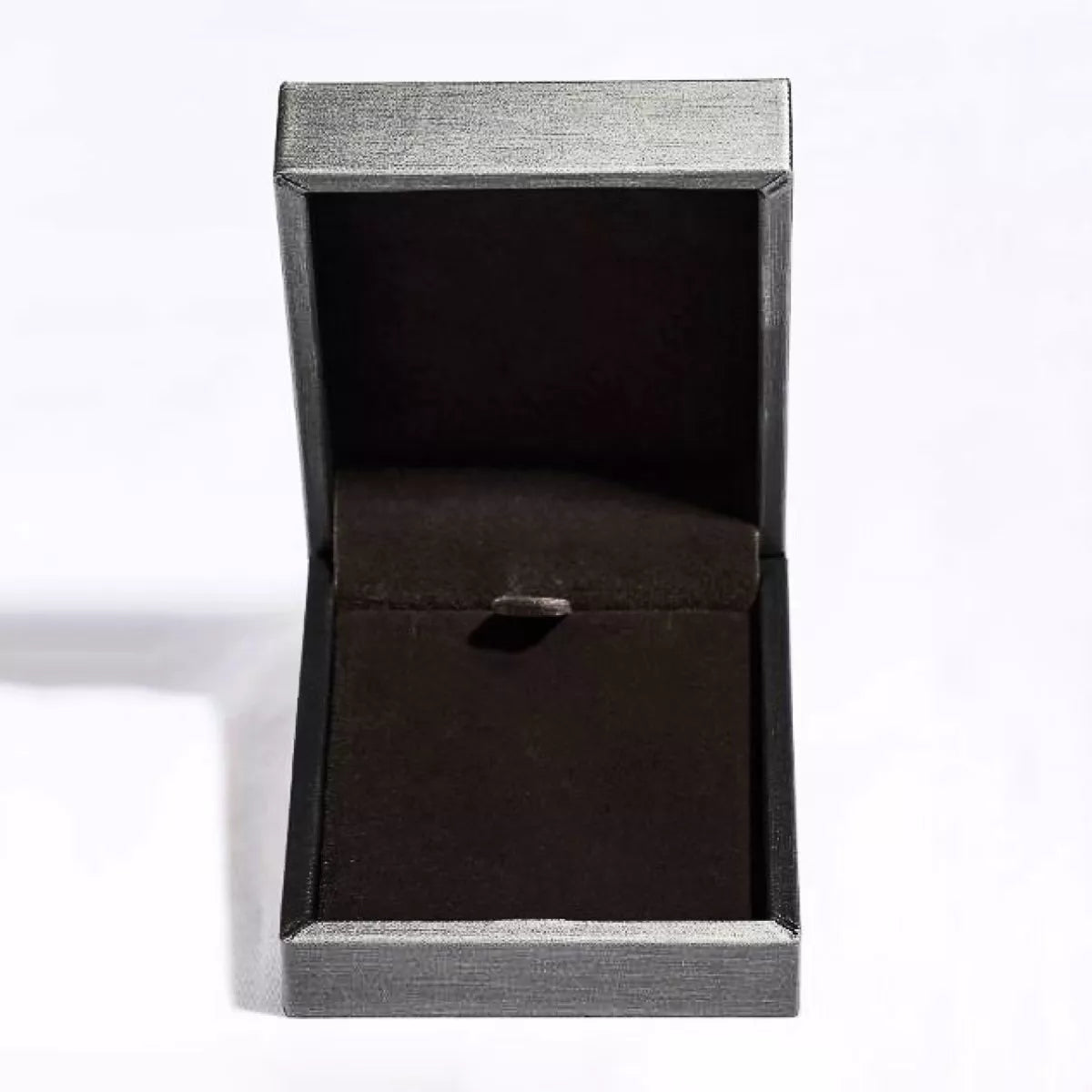 Open black jewelry box with a plush interior, perfect for displaying a 925 sterling silver pendant necklace.