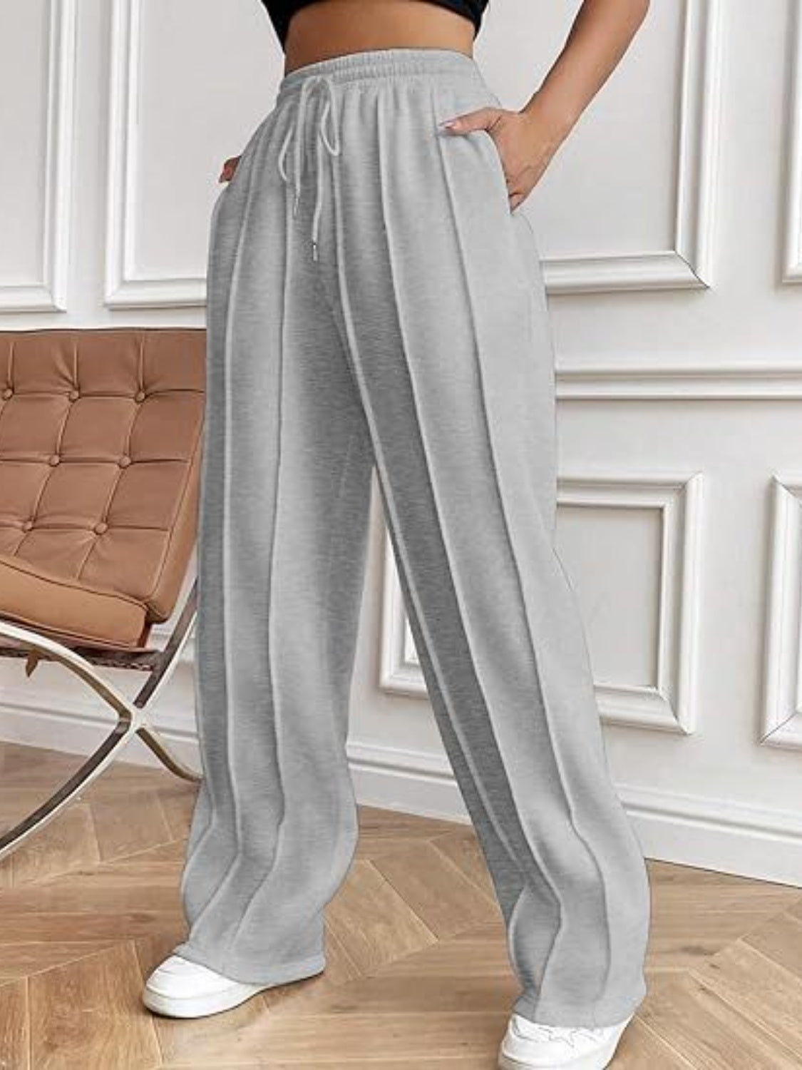 Drawstring Wide Leg Pants with Pockets – Casual Women’s Lounge & Travel Pants