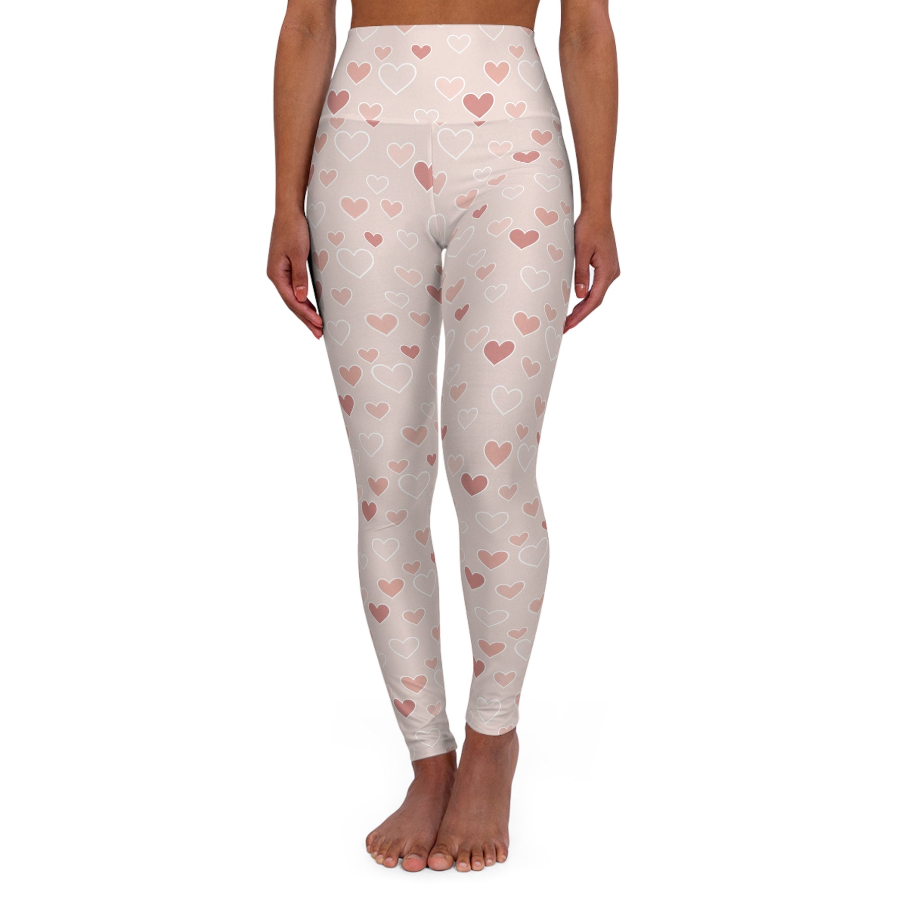 high waisted yoga leggings Valentine's heart design in a soft heart print, perfect for everyday movement.