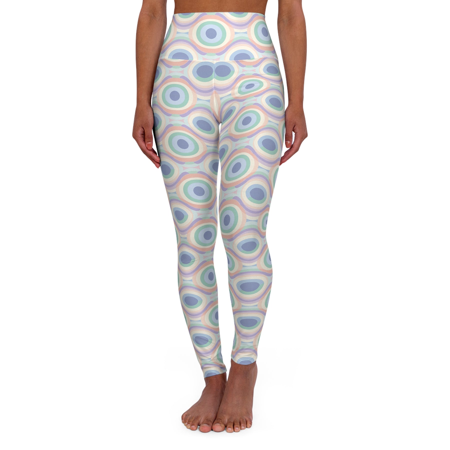 Pastel Pulse Leggings featuring a colorful circular pattern for comfort and style during workouts and daily activities.