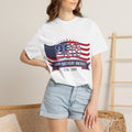 Red White and Blue shirt "250 Happy Birthday America 1776-2026" Patriotic Tee worn with shorts.