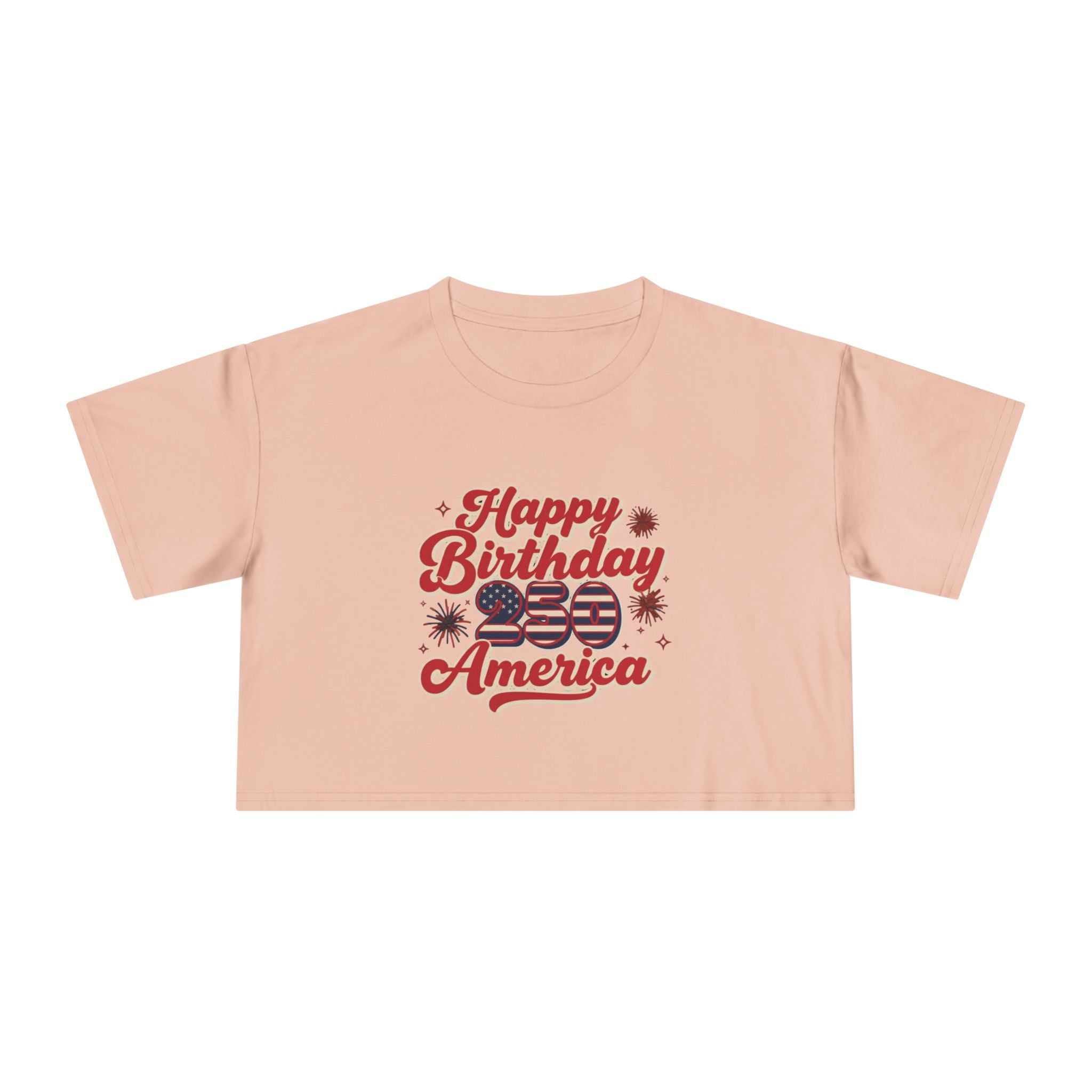 Happy 250th Birthday America Women's Crop Tee with retro design and festive colors.