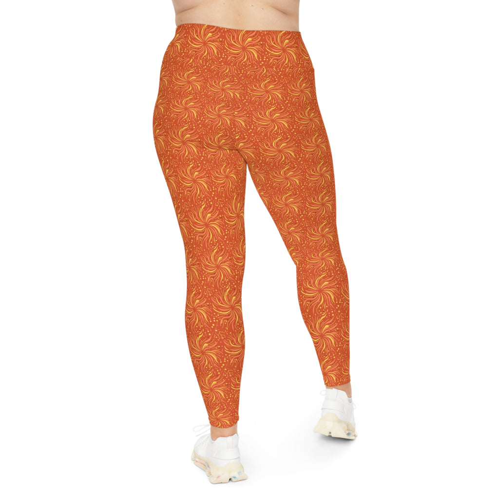 Swageye Sun-Kissed Leo Constellation Leggings - Exclusive Plus Size featuring bold sunset-orange design angles.