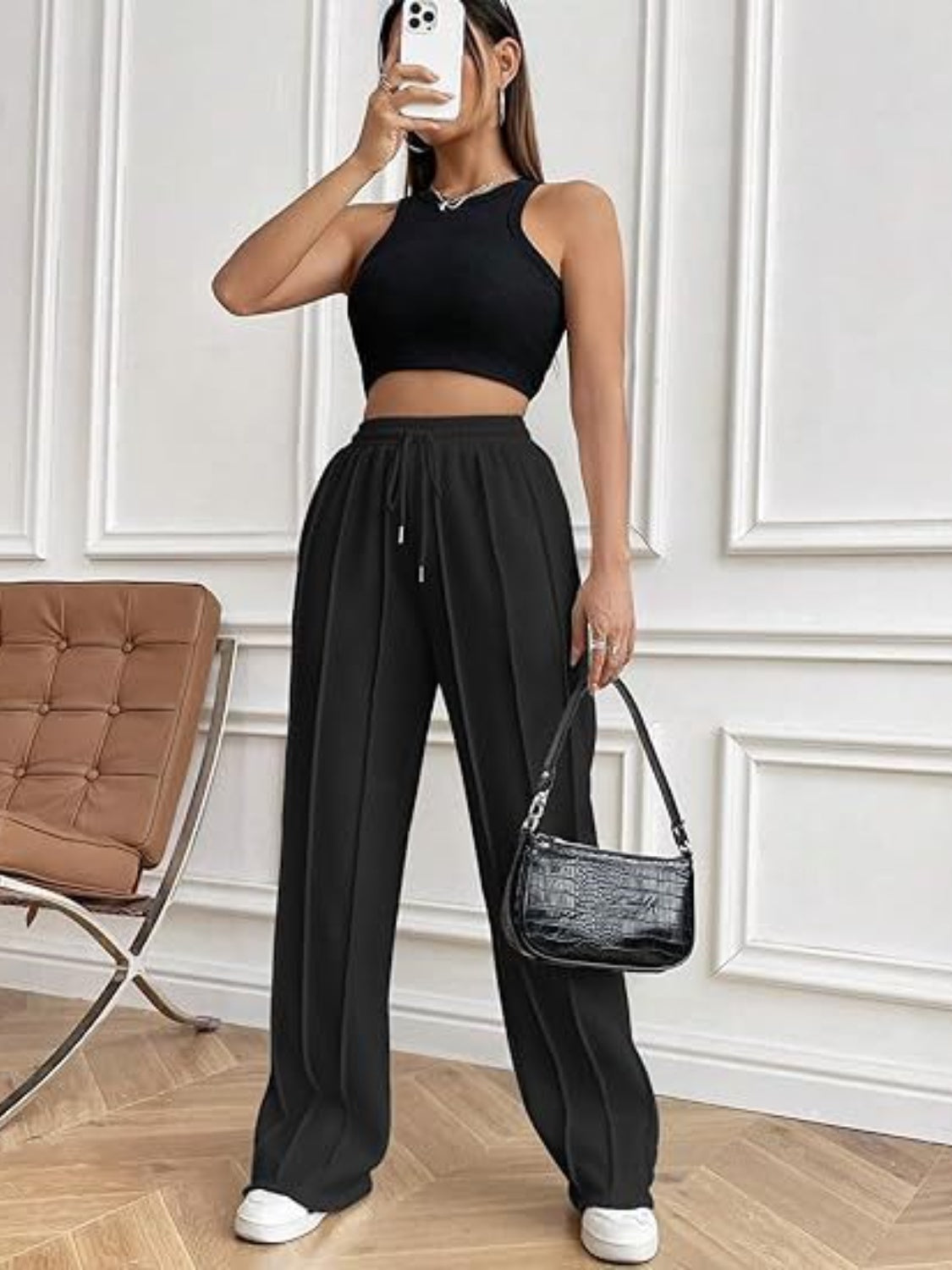 Drawstring Wide Leg Pants with Pockets – Casual Women’s Lounge & Travel Pants