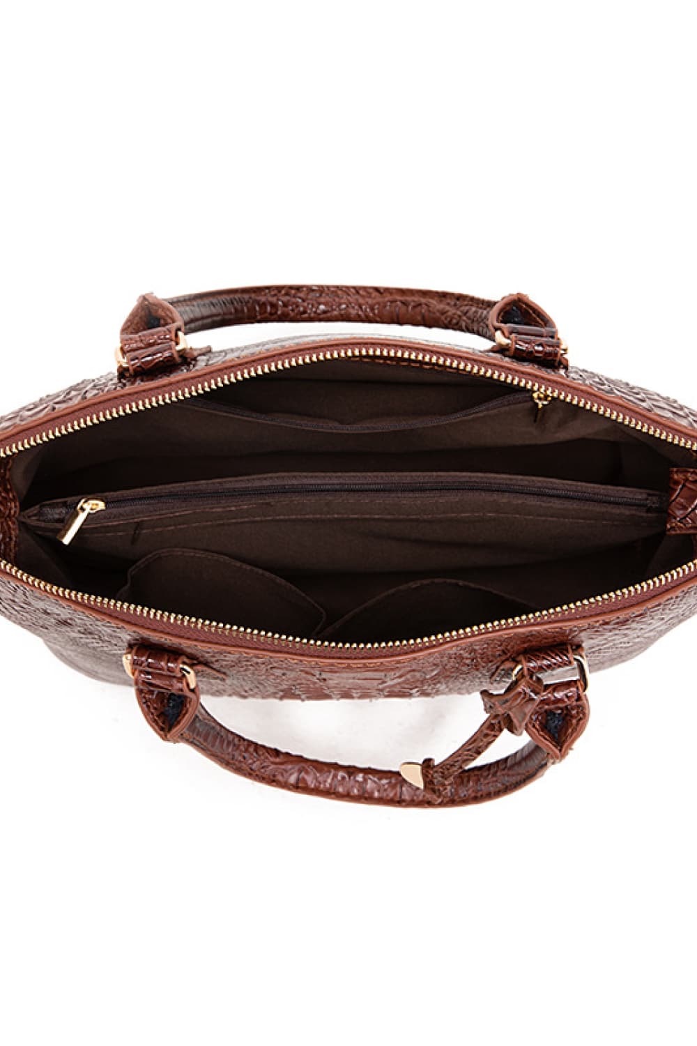Inside view of a PU Leather Handbag (Medium) | Everyday Shoulder Bag, showcasing the spacious compartments.