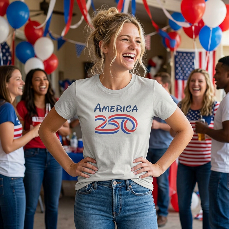 America 250 Womens Tee at USA Patriotic Party