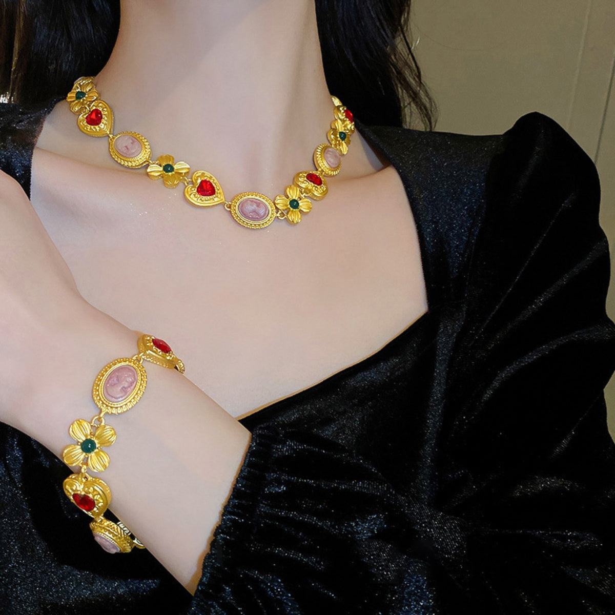 Shimmering Copper Rhinestone Necklace