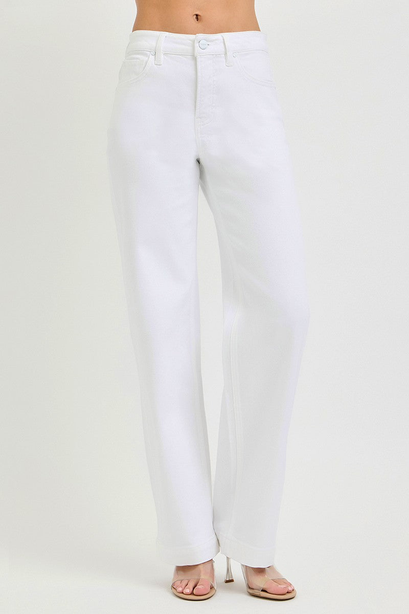 French White Full Size High Rise Wide Baggy Pants Size Inclusive (0-3XL) displayed on a model.