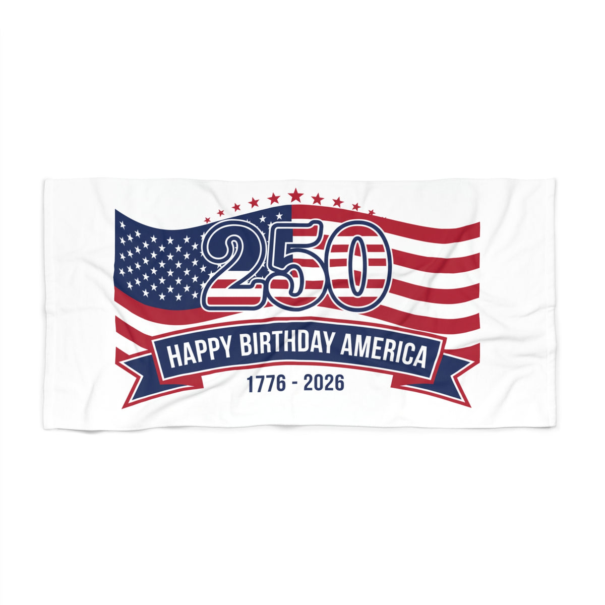 USA flag beach towel featuring a vintage design for the 250th Happy Birthday America—1776–2026 celebration.
