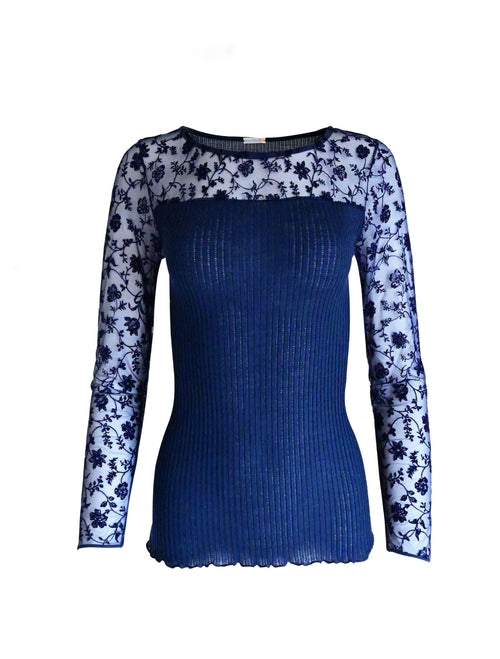 EGI Exclusive Collections Merino Wool Blend Top with Tulle Trim