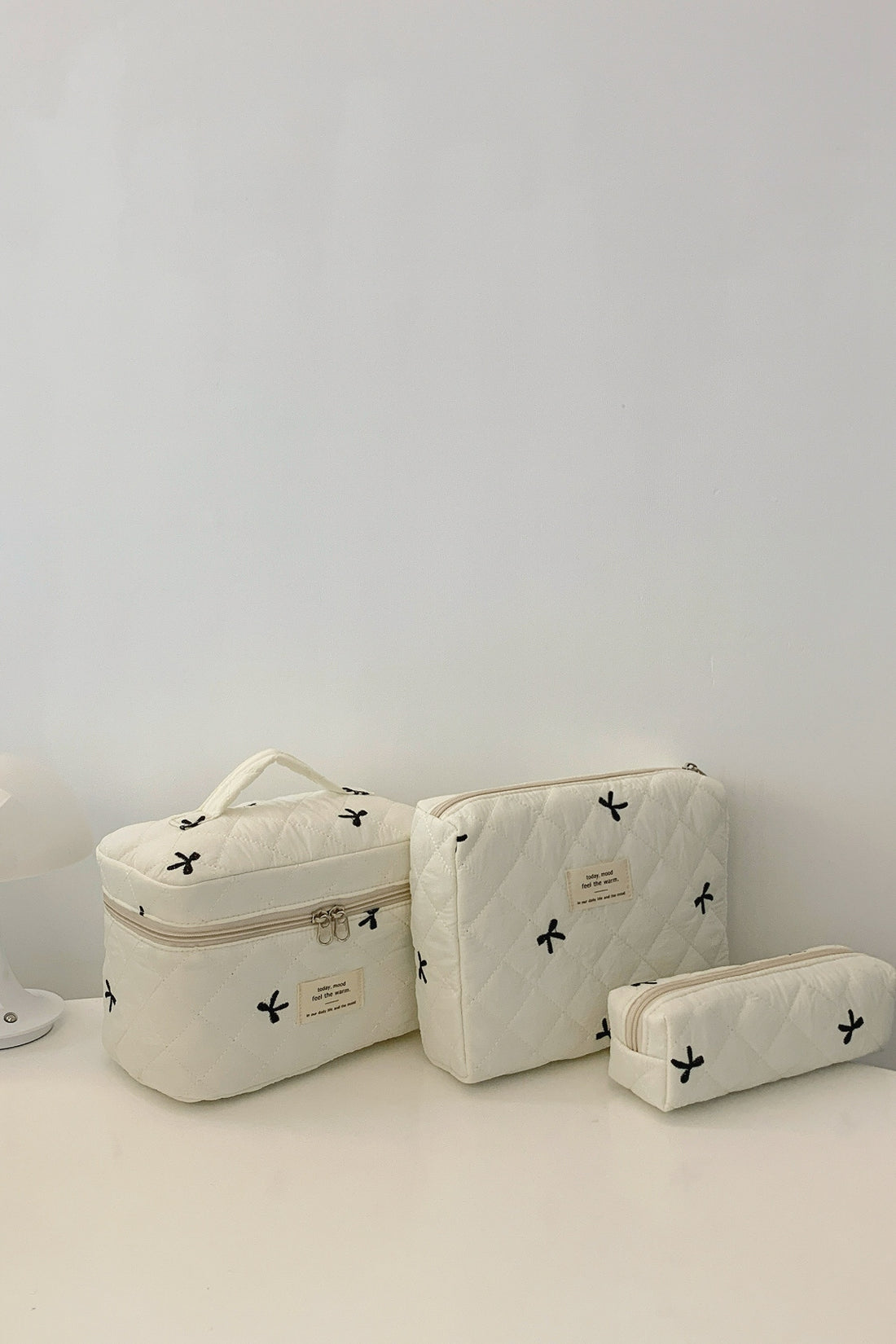 Three Piece Bow Quilted Cloth Storage Bag Set