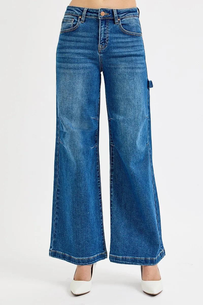 Affordable Plus Size Jeans - High Rise Wide Leg with patch details, ideal for trendy plus size fashion.