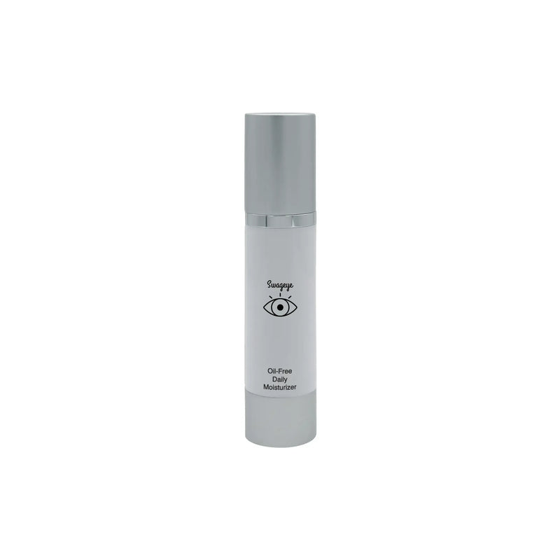 Oil-Free Daily Moisturizer in a sleek white bottle with silver accents for lightweight hydration.