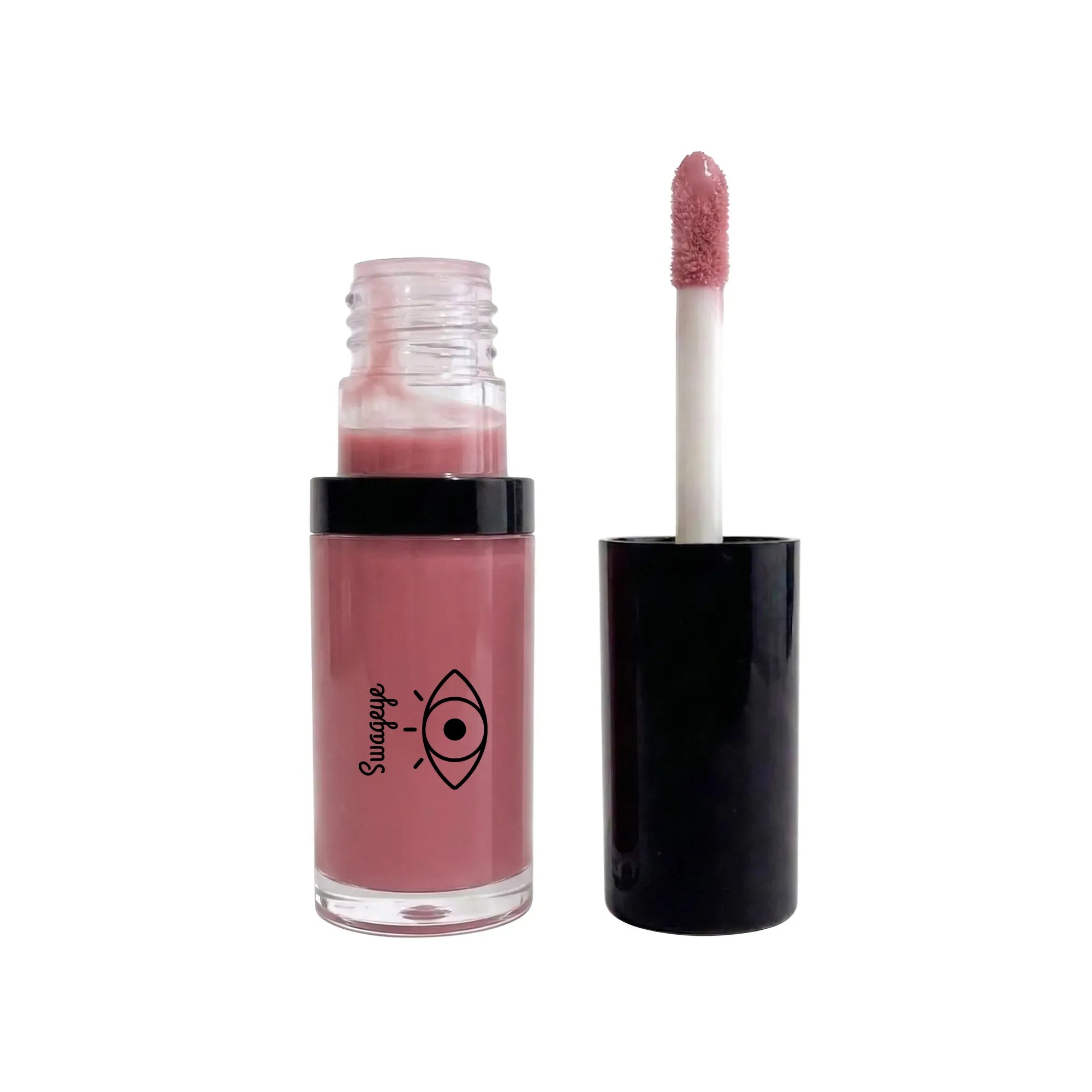 Hydrating lip oil in a clear tube with a doe-foot applicator, showcasing sheer hot pink color for lip care.