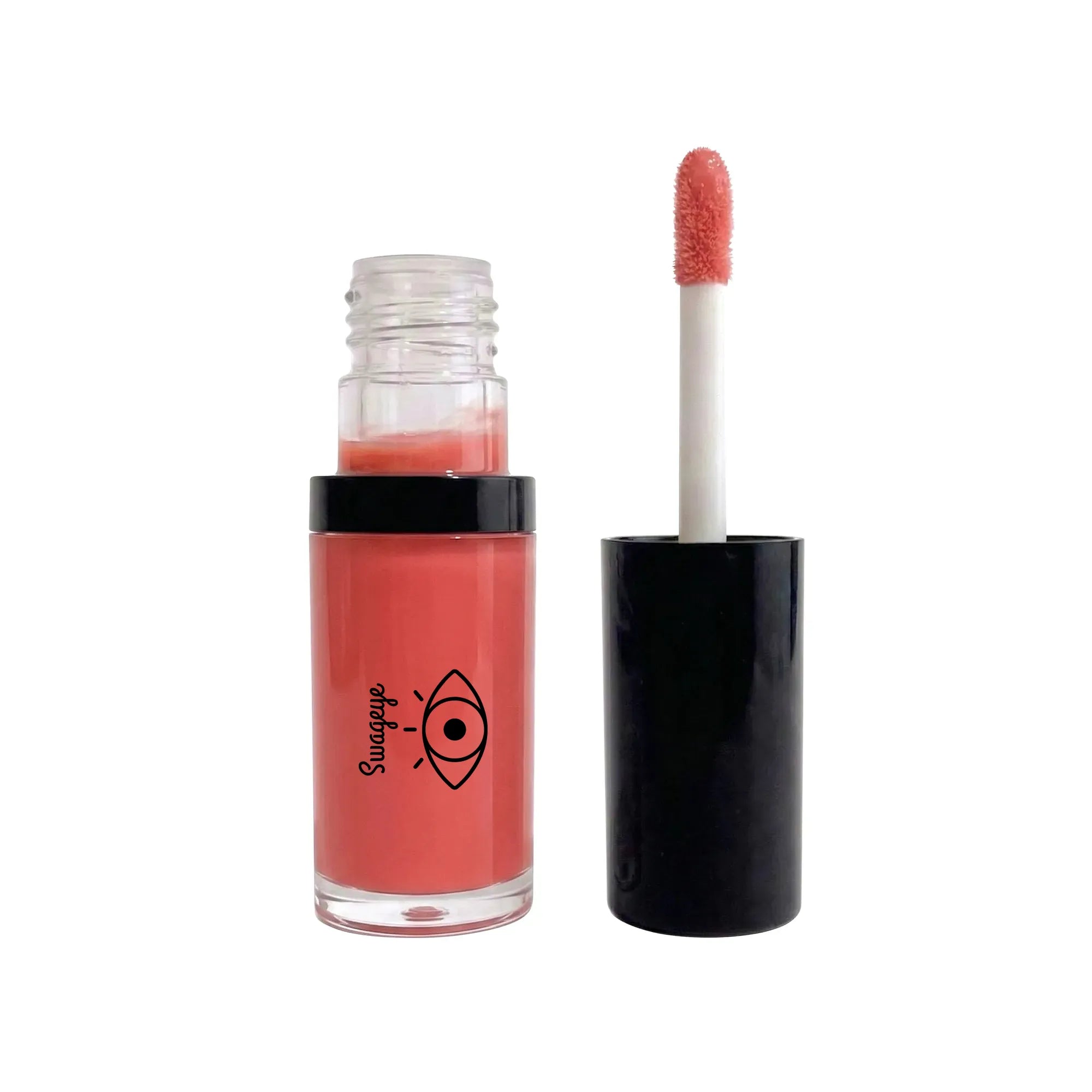 Hydrating lip oil in a clear tube with applicator, showcasing the sheer hot pink color for enhanced lip care.