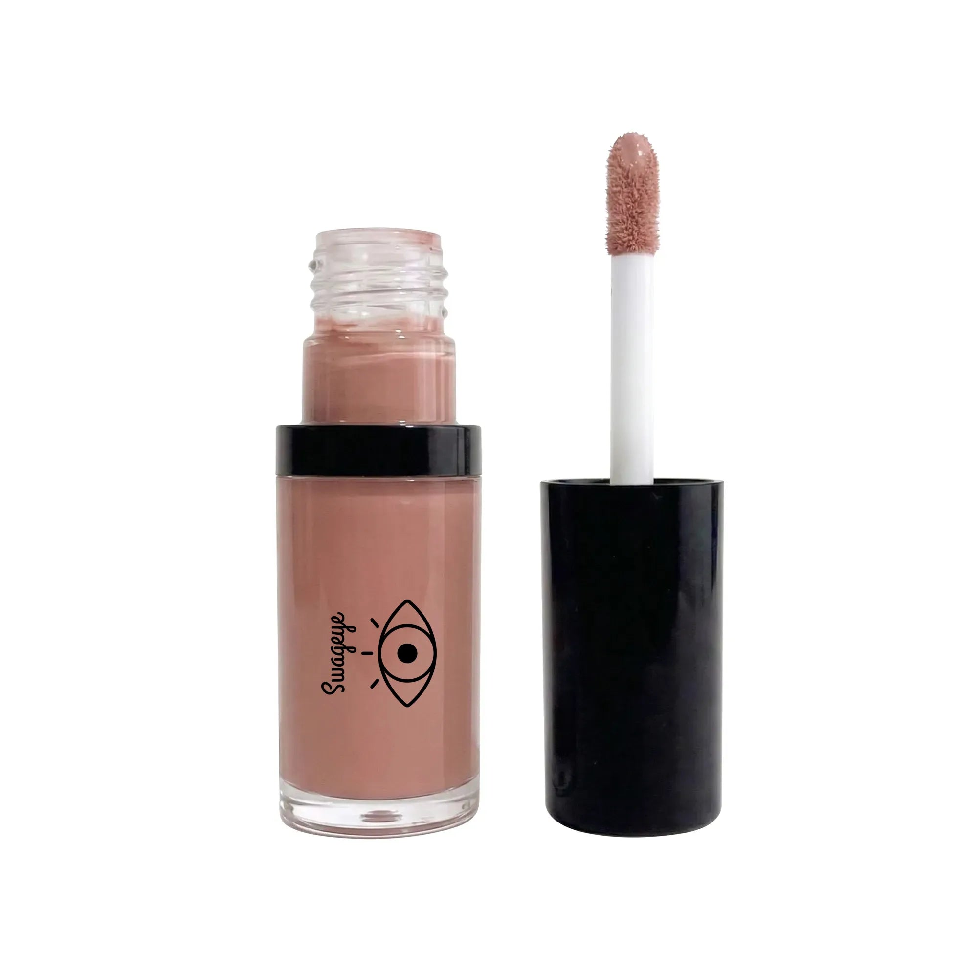 Hydrating lip oil in a clear tube with a doe-foot applicator, showcasing a sheer pink shade for glossy lips.