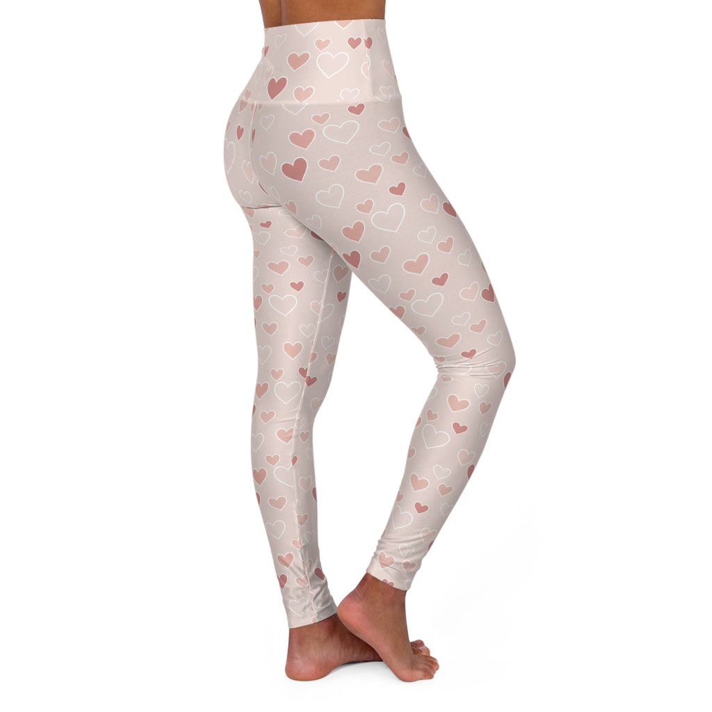 High Waisted Yoga Leggings Valentine's Heart Design showcasing a side view with a soft heart print.