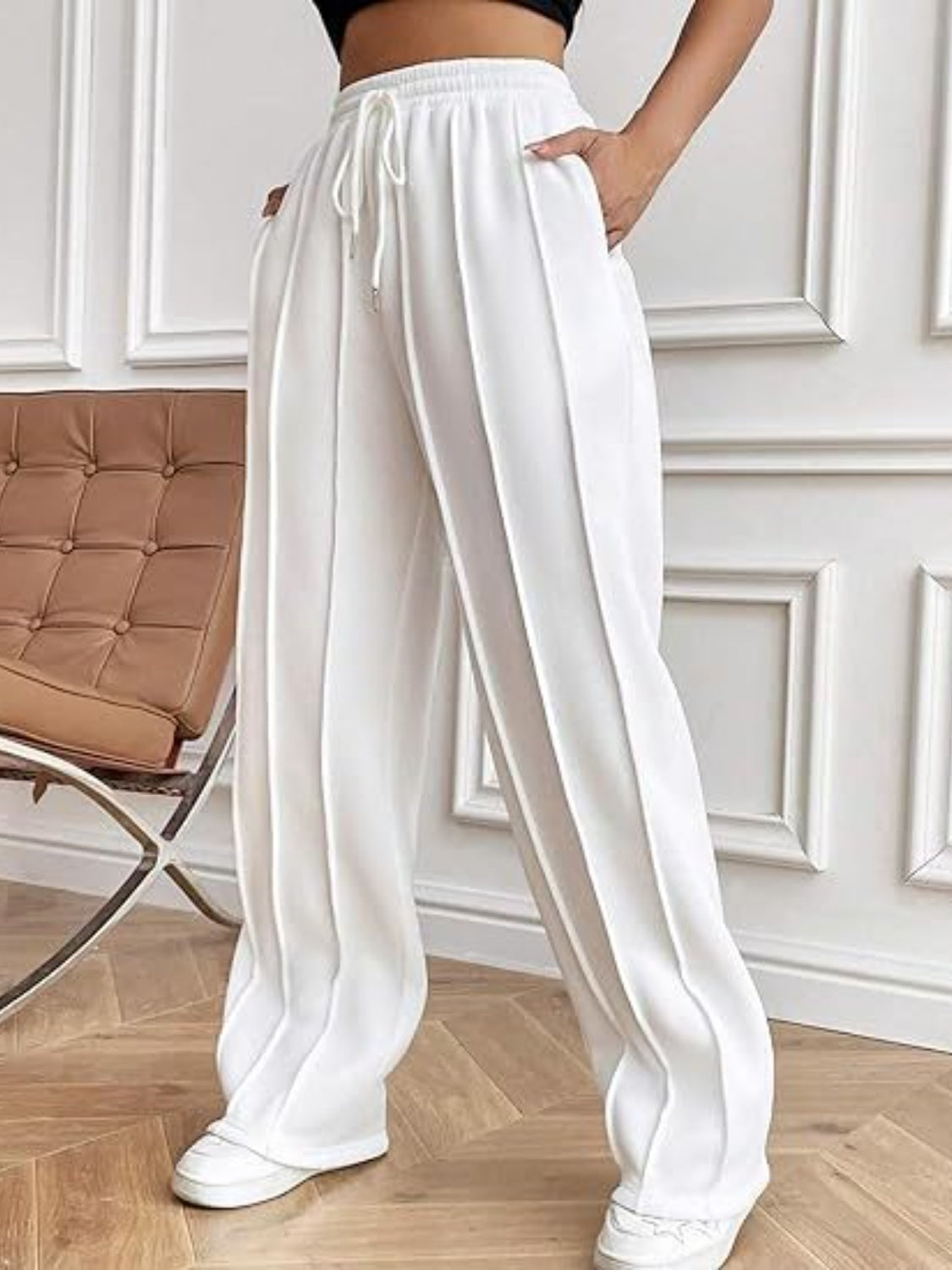 Drawstring Wide Leg Pants with Pockets – Casual Women’s Lounge & Travel Pants