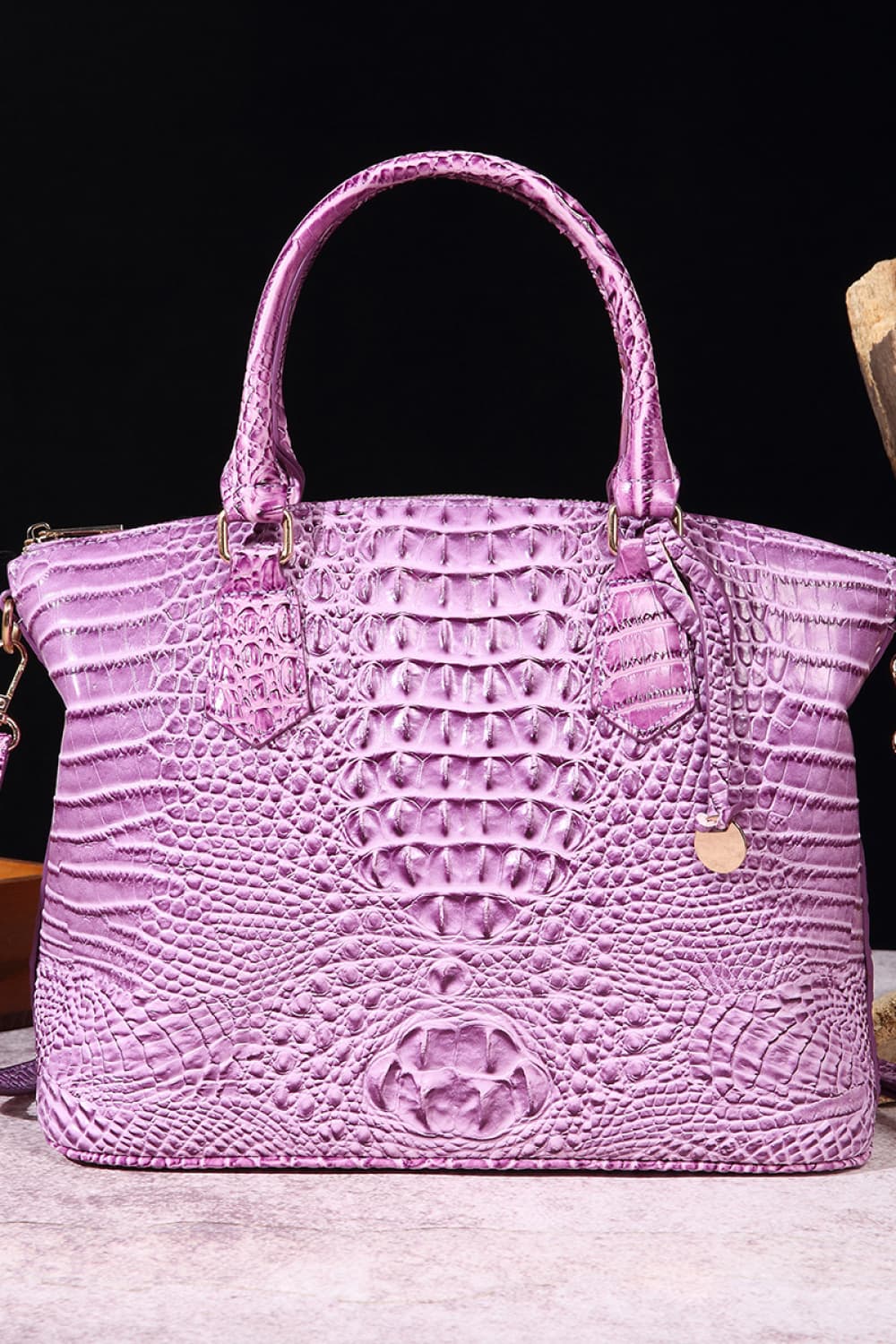 PU Leather Handbag (Medium) | Everyday Shoulder Bag in vibrant purple crocodile pattern.