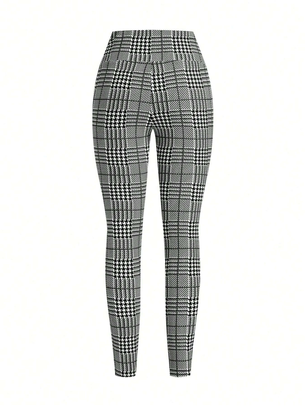 High Waist Plaid Slim Fit Pants in a stylish black and white checkered pattern, perfect for any occasion.
