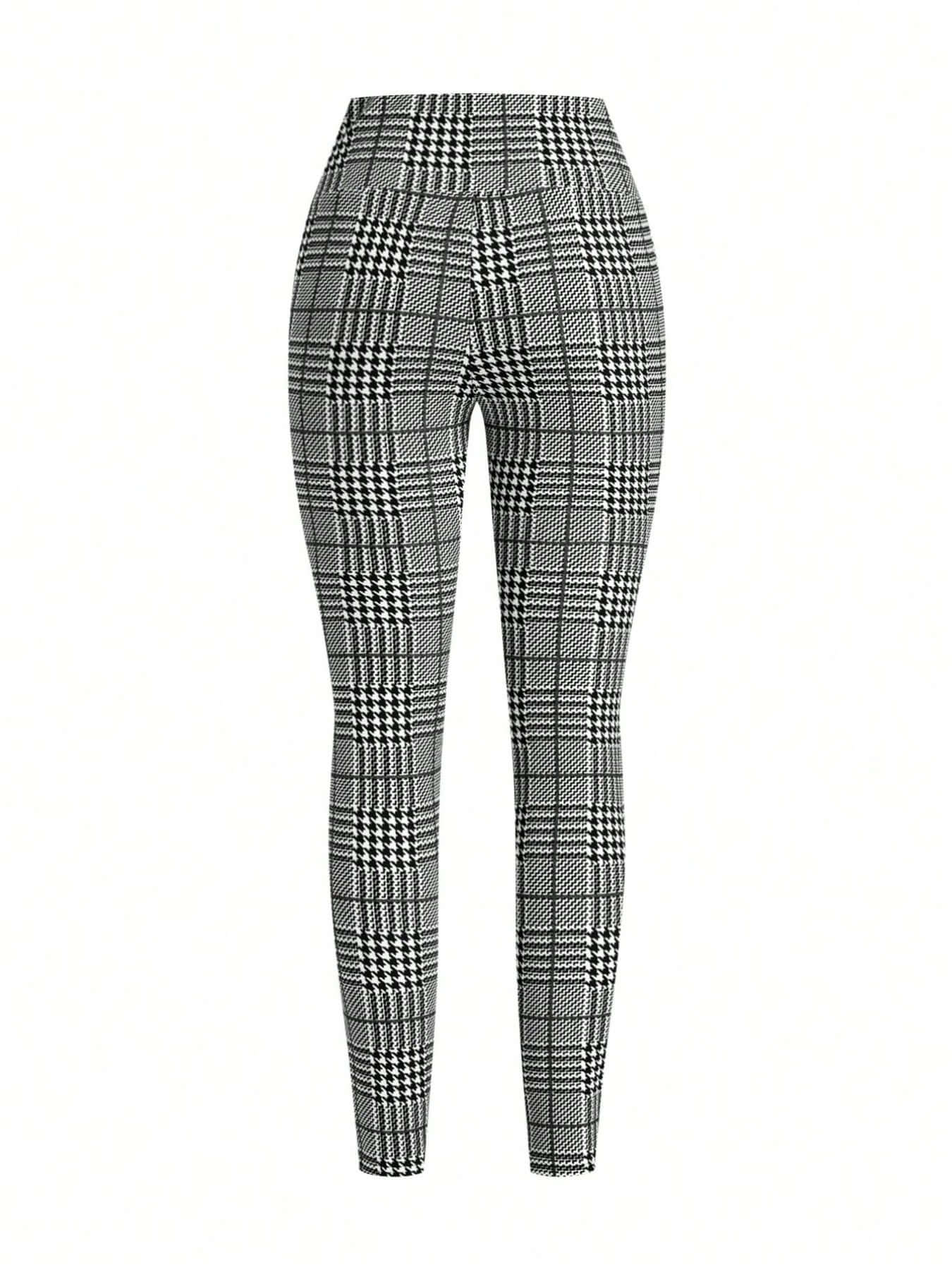 High Waist Plaid Slim Fit Pants in a stylish black and white checkered pattern, perfect for any occasion.