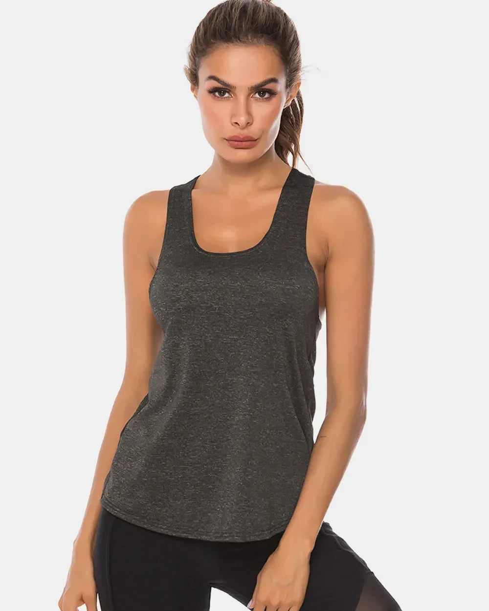 Full Size Scoop Neck Wide Strap Active Tank – Women’s Plus Size Workout Top (S–4XL) in dark gray color