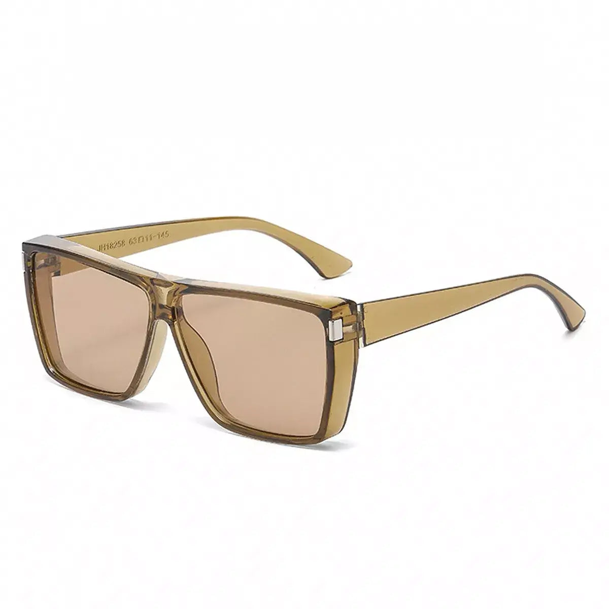 Oversized square sunglasses with a stylish brown frame and tinted lenses, ideal for sunny days.