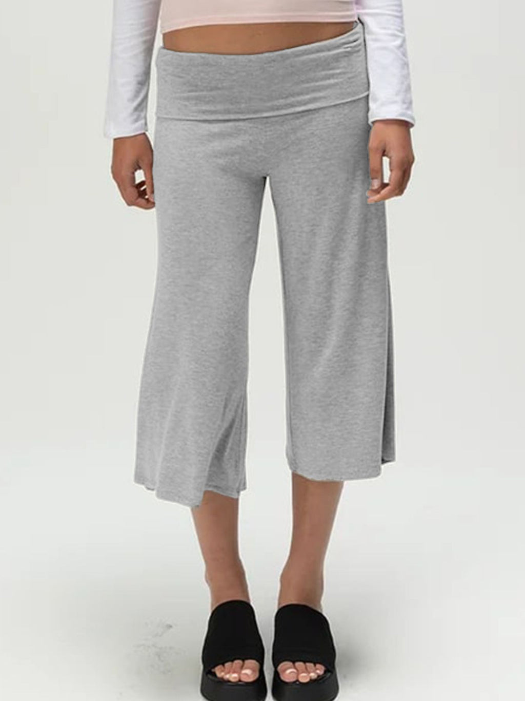 Wide Leg Capris in grey, offering comfort and style for daily wear, perfect for errands or relaxing at home.