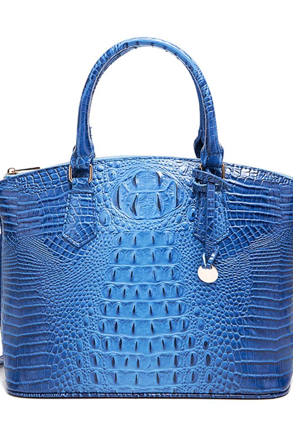 PU Leather Handbag (Medium) | Everyday Shoulder Bag in glossy blue crocodile texture.