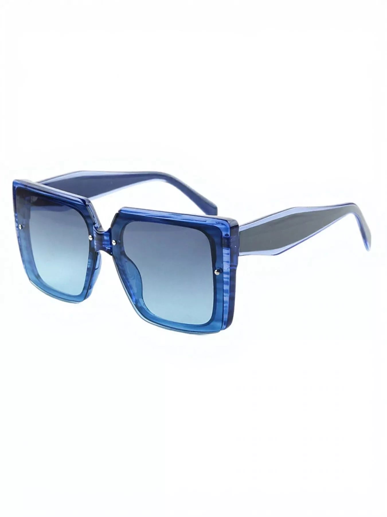 Oversized square sunglasses UV400 in blue with lightweight PC frame for stylish summer looks.