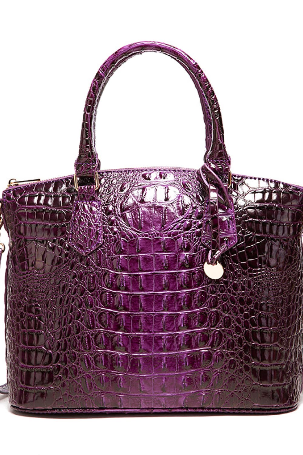 PU Leather Handbag (Medium) | Everyday Shoulder Bag in purple crocodile finish with structured silhouette.