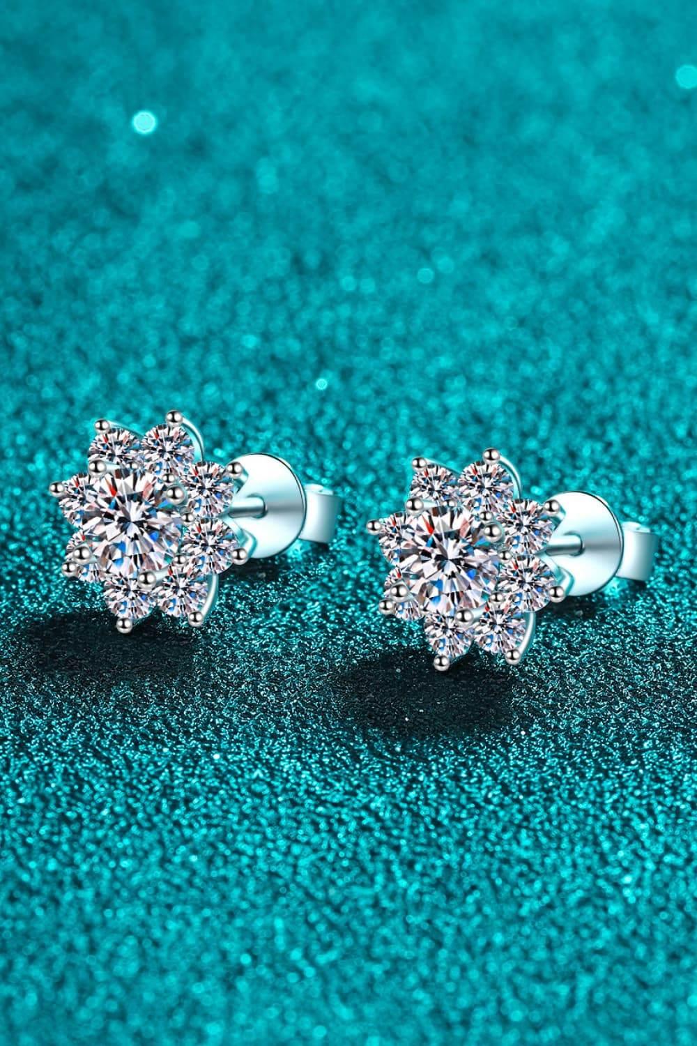 1 Carat Moissanite 925 Sterling Silver Flower Earrings - Swageye