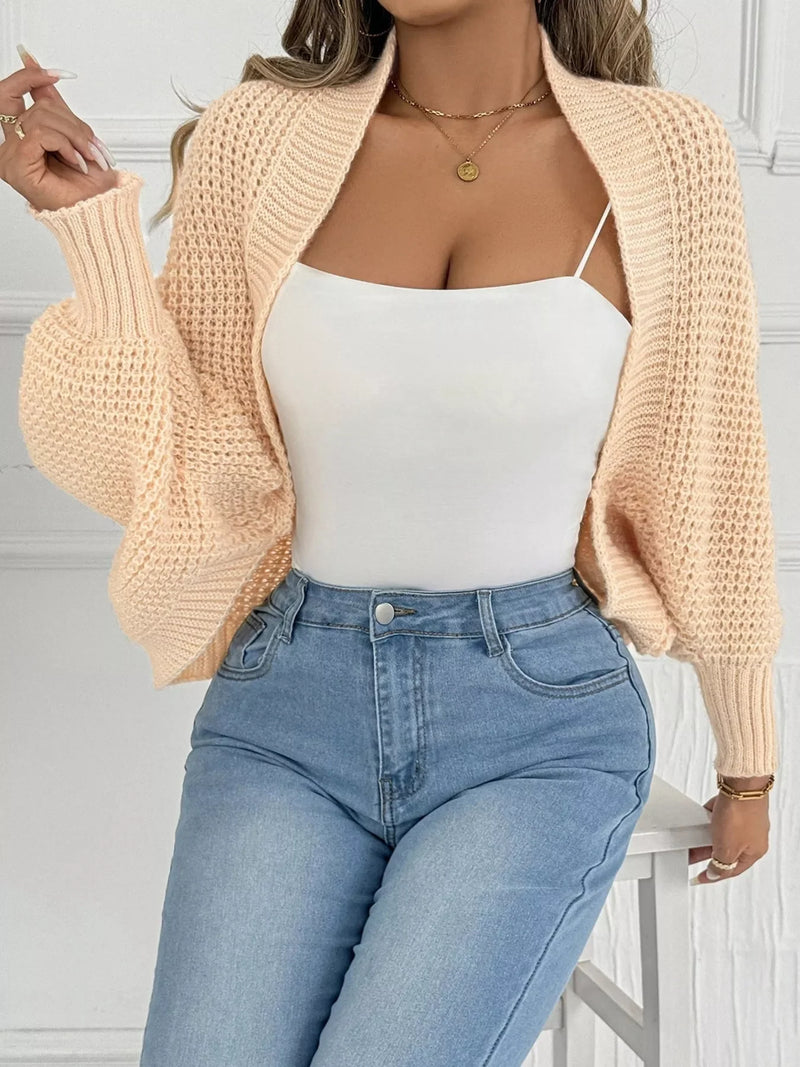 Cozy Open Front Batwing Sleeve Cardigan women in peach, perfect for layering over casual outfits.