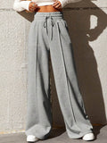 Wide Leg Drawstring Waist Pants: comfortable gray wide-leg pants featuring a drawstring waist and relaxed fit.