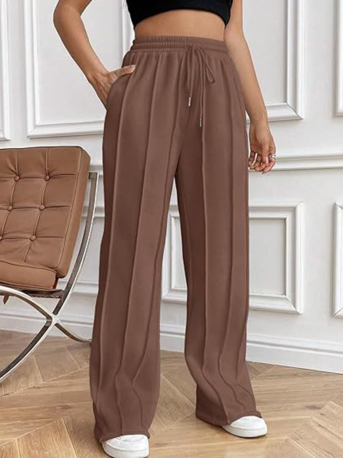 Drawstring Wide Leg Pants with Pockets – Casual Women’s Lounge & Travel Pants