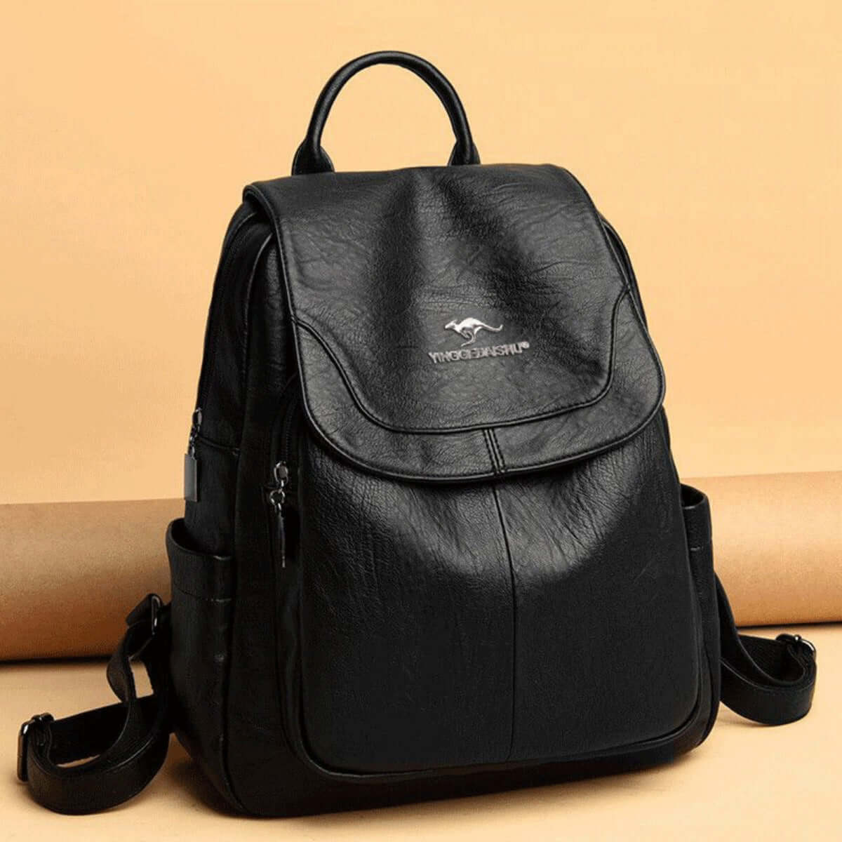 Adjustable Straps Backpack Bag in sleek black leather design for comfortable and stylish everyday use.