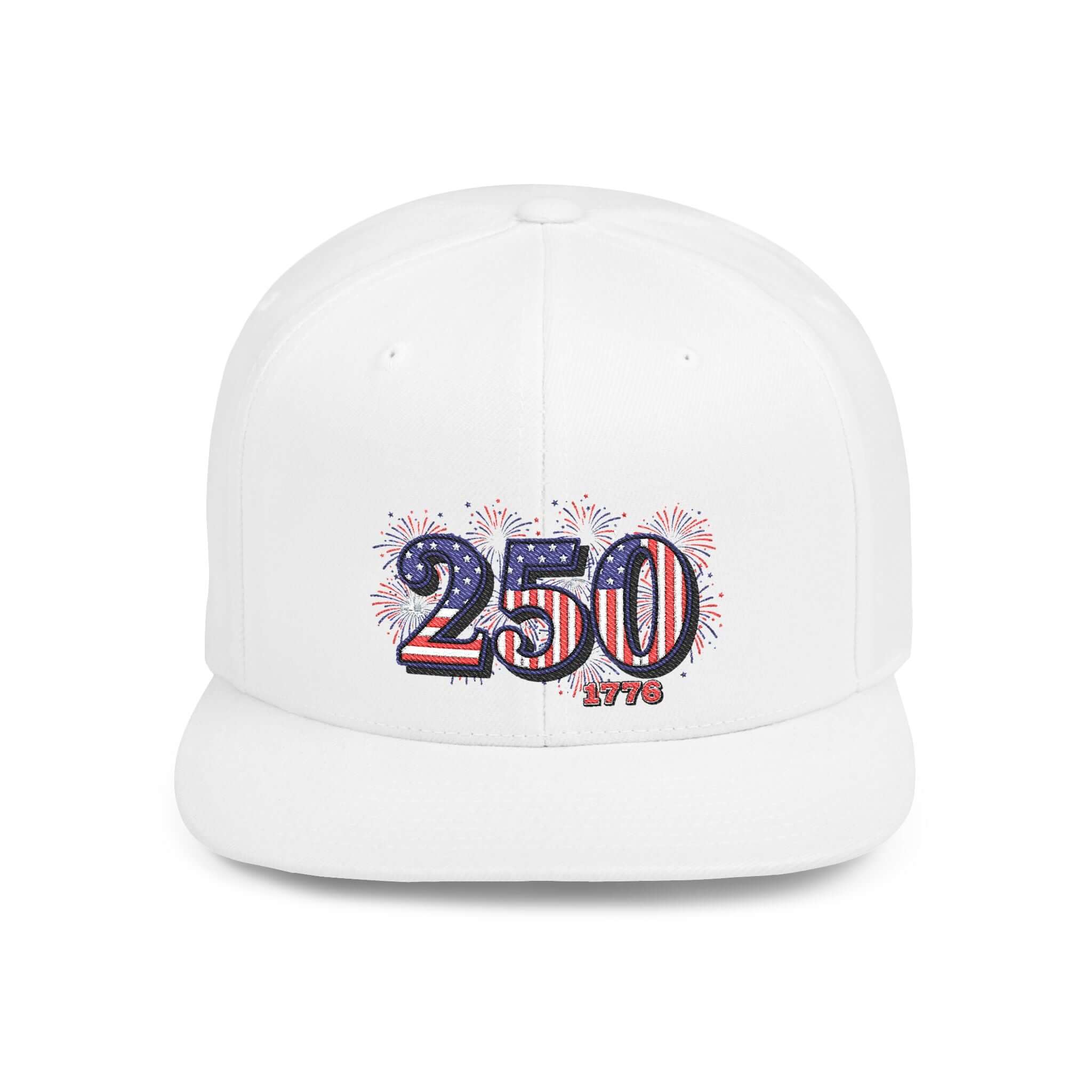 America 250th Anniversary Hat featuring fireworks and patriotic colors for celebrating American spirit.