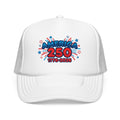 America 250th anniversary hat featuring colorful fireworks design and bold text, celebrating 250 years of America.