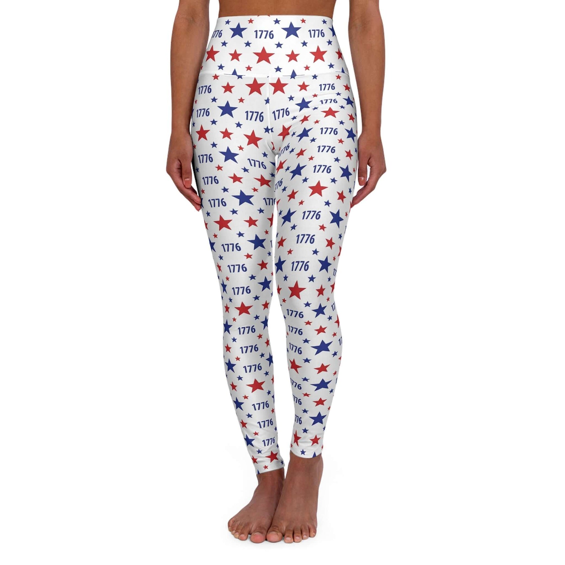 America 250th Anniversary Leggings featuring a bold 1776 star motif, perfect for yoga and active wear.