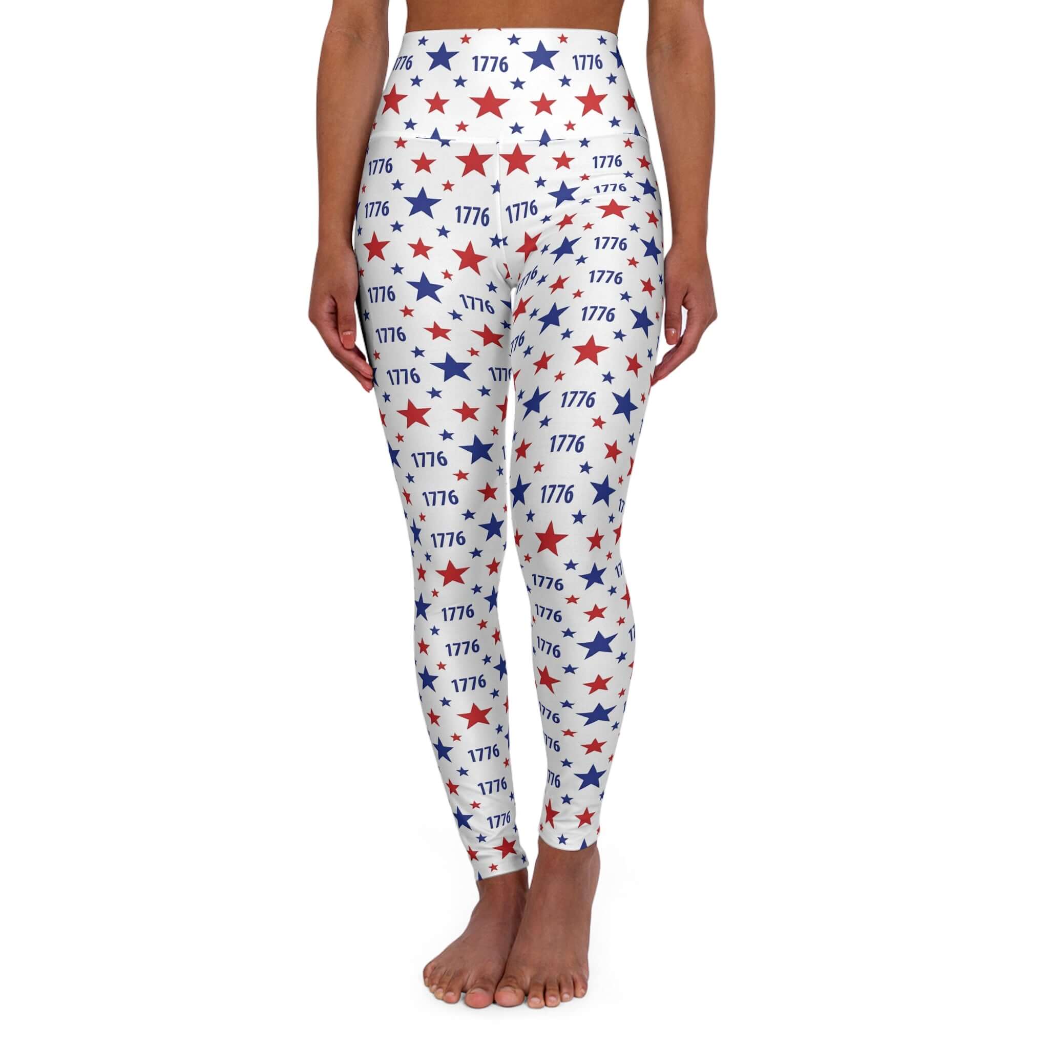 America 250th Anniversary Leggings featuring a bold 1776 star motif, perfect for yoga and active wear.