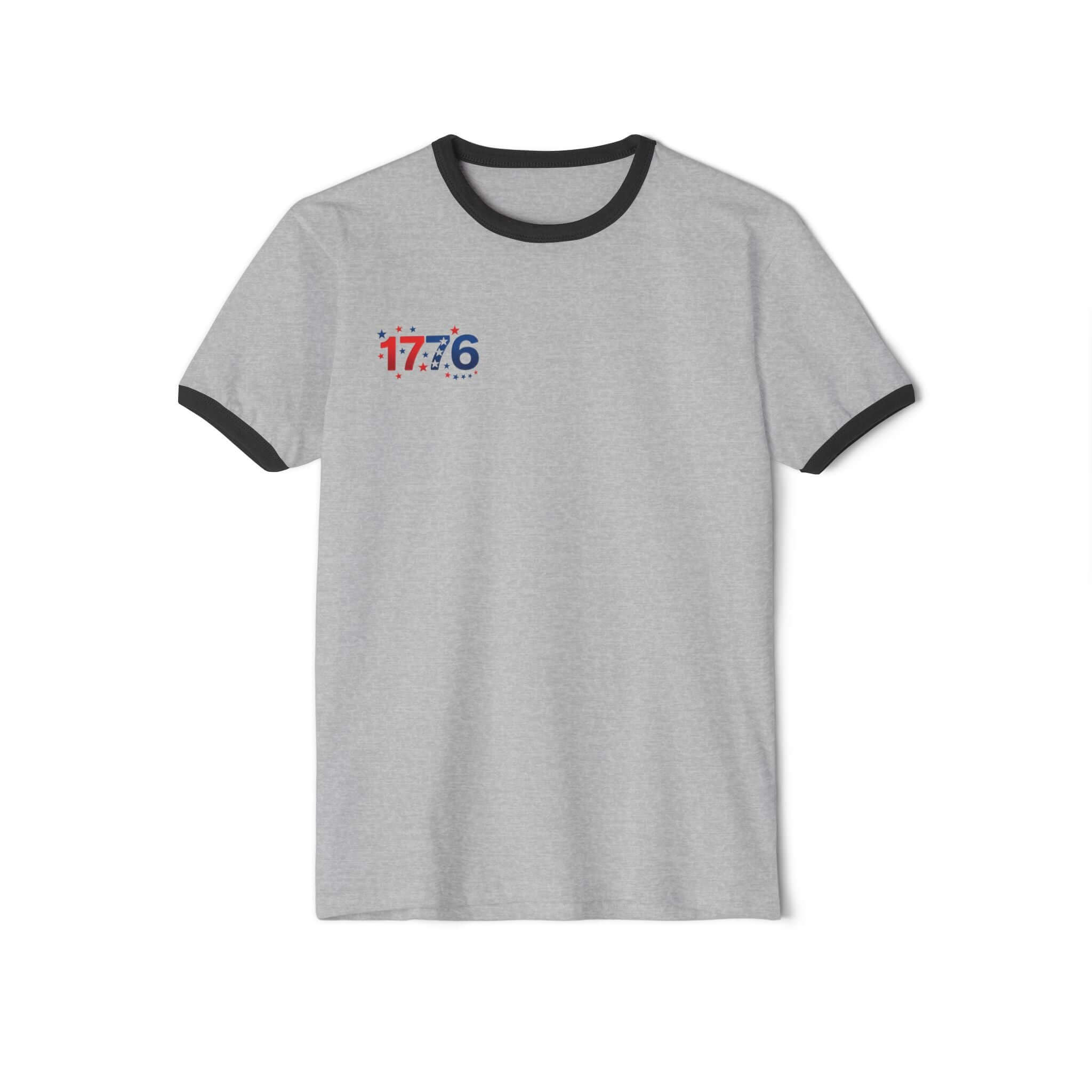 America 250th Anniversary T-Shirt in gray with contrasting black sleeves and collar.