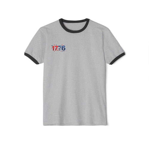 America 250th Anniversary T-Shirt in gray with contrasting black sleeves and collar.