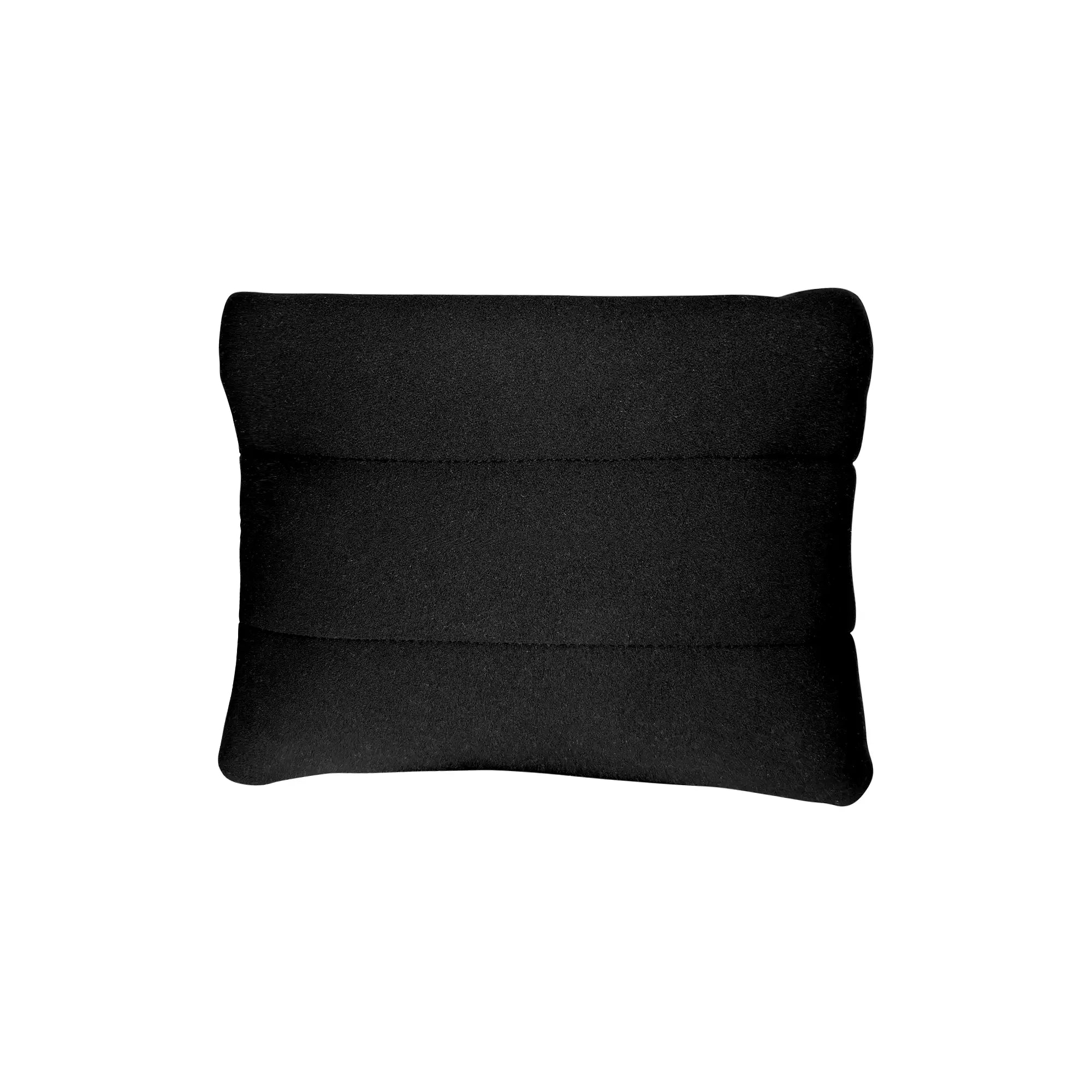 Black padded makeup bag, quilted cosmetic pouch for organizing beauty essentials.
