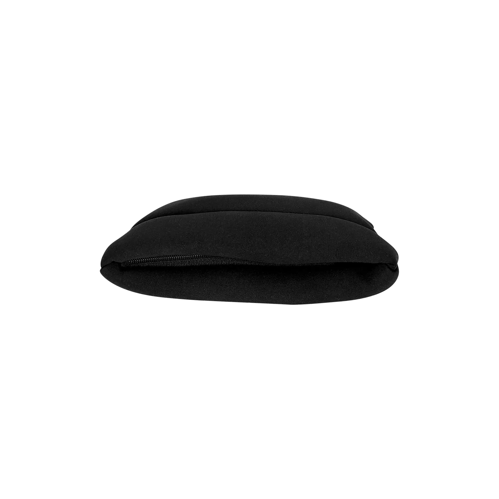 Black padded makeup bag with quilted design, perfect for organizing beauty essentials.