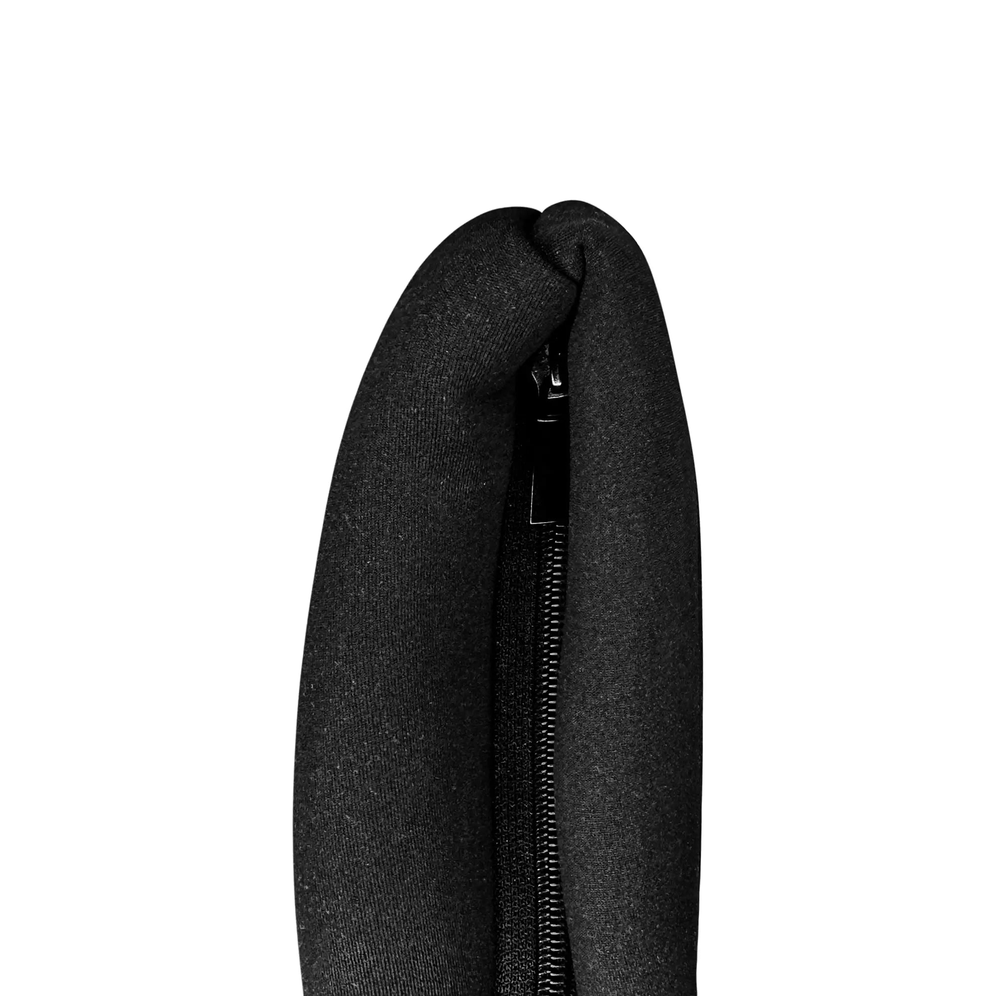 Close-up view of the black padded makeup bag showcasing its soft padded finish and secure zipper closure.