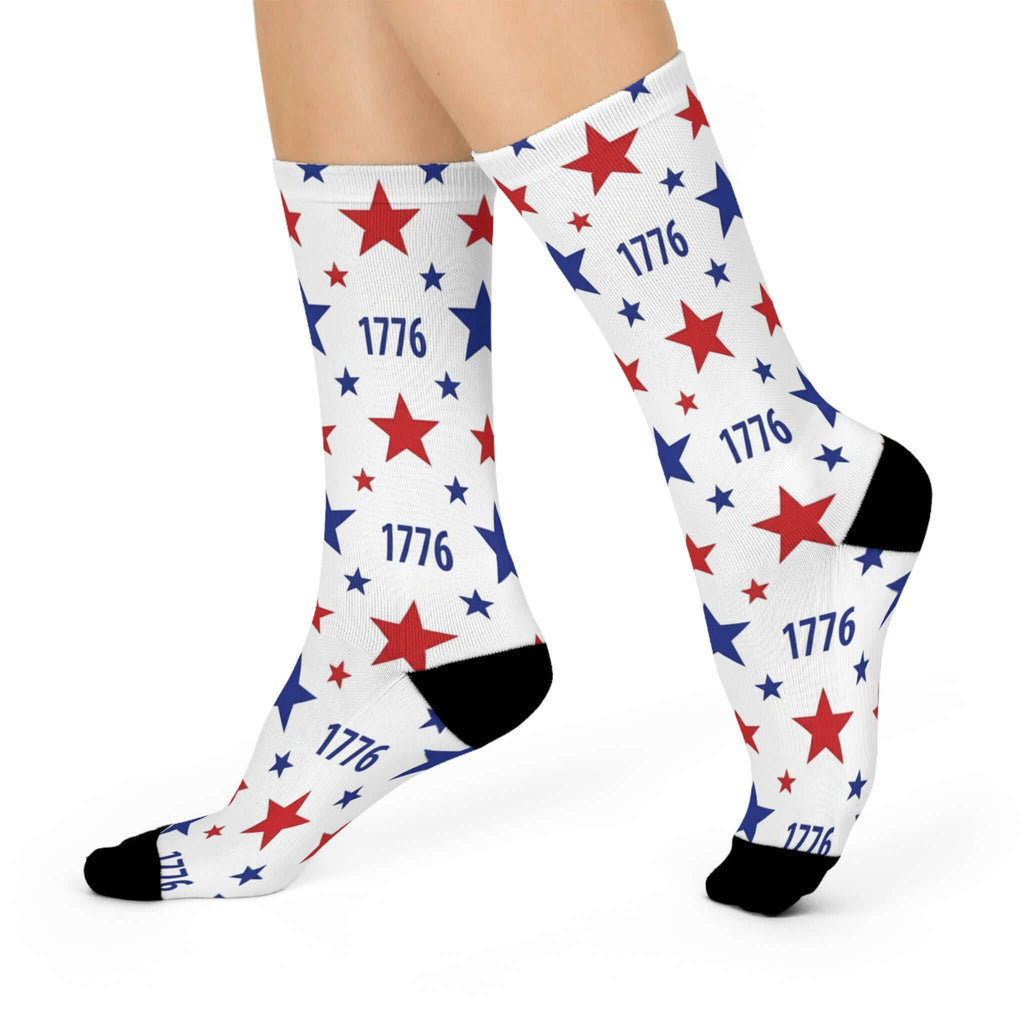Cushioned crew socks America 250th Anniversary featuring red and blue stars, perfect for celebrating American history.