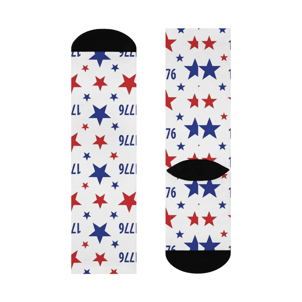 Cushioned crew socks America 250th Anniversary featuring stars and stripes in red, white, and blue, perfect for celebrating.