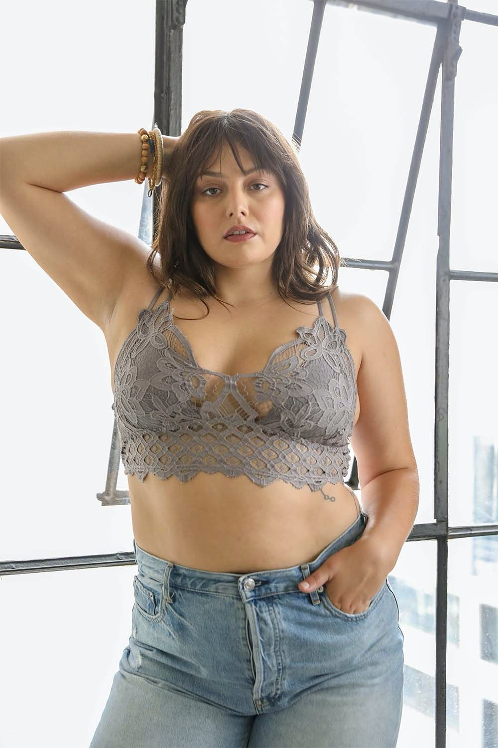 Plus Size Crochet Lace Longline Bralette – Comfortable Wireless Support for Women
