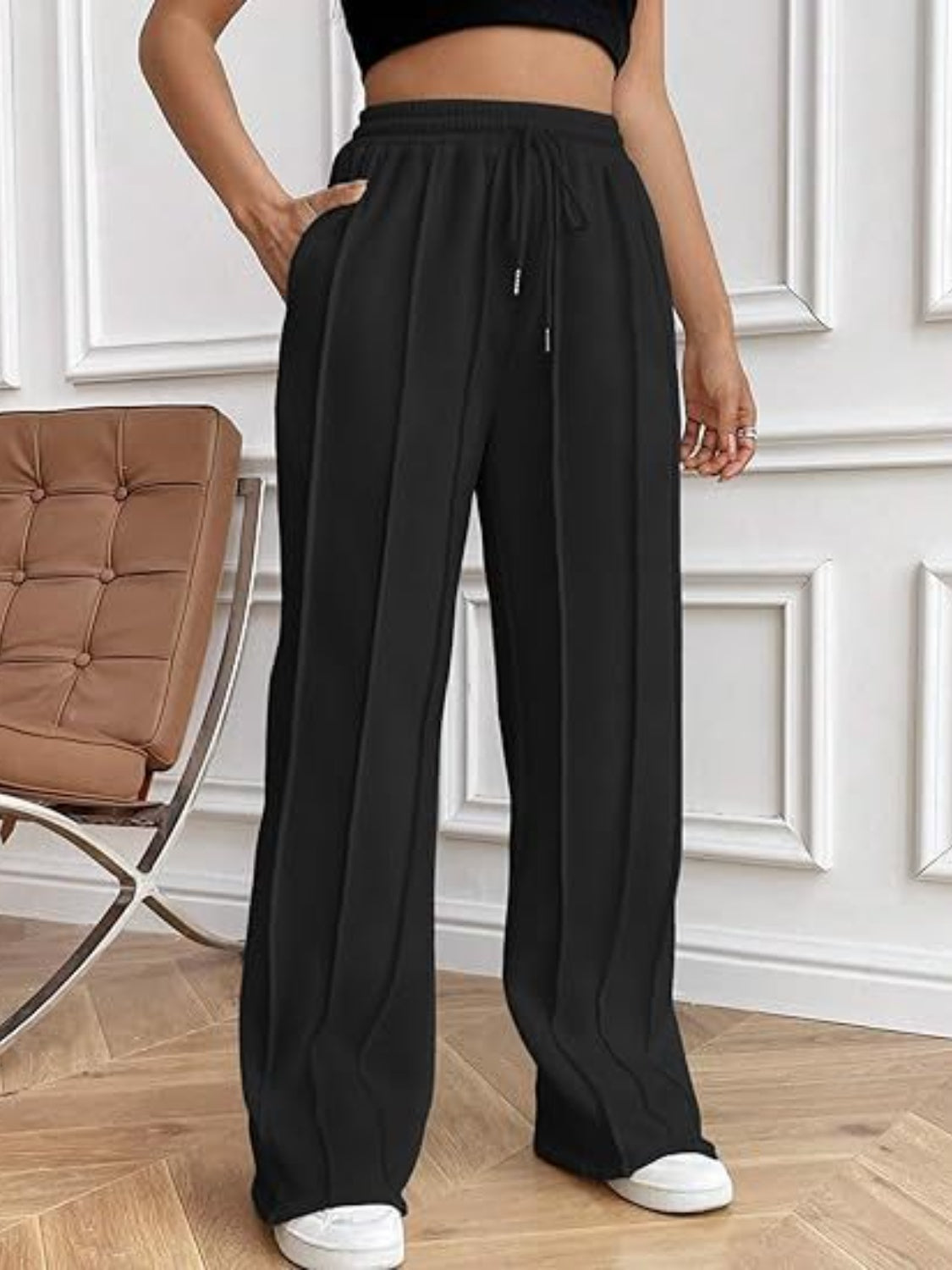 Drawstring Wide Leg Pants with Pockets – Casual Women’s Lounge & Travel Pants